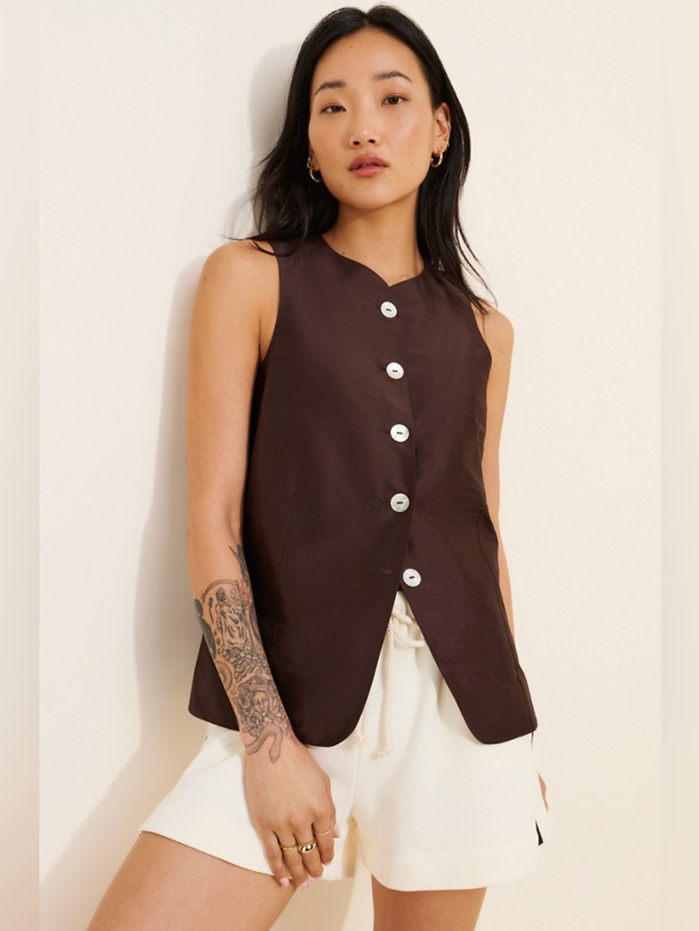 DONNI Brown Silk Taffeta Lady Vest - Picture 3 of 10
